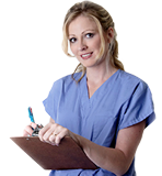 Nurse writing on a clipboard