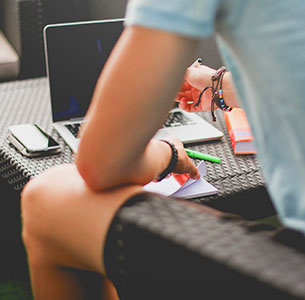 Student working on a laptop